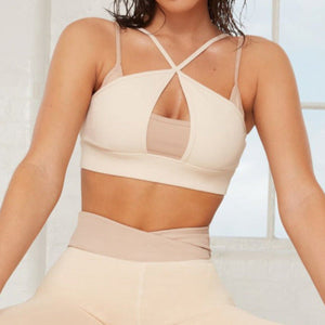 Halter Layered Workout Top Tan