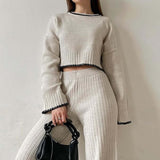 2-Piece Knitted Contrast Sweater and Pants Set