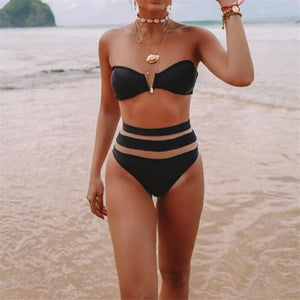 2-Piece Mesh Detail Bikini Black