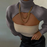 Knitted Crop Shrug Turtleneck Sweater Grey