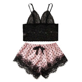 2-Piece Bralette Shorts Sleepwear Set Black/Pink Dot