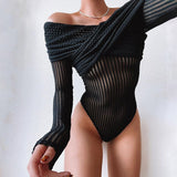 Long Sleeve Off Shoulder Bodysuit Black