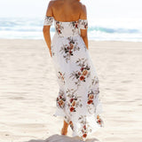 Off Shoulder Side Slit Floral Maxi Dress White