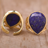 Resizable Teardrop Stone Ring Lapis