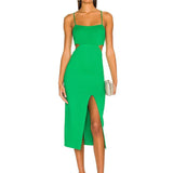 Spaghetti Strap Cut Out Midi Dress Green