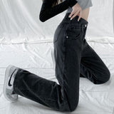 High Waist Baggy Cross Waist Jeans Black