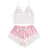 2-Piece Bralette Shorts Sleepwear Set White/Pink