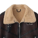 Faux Fur Belted Jacket Brown