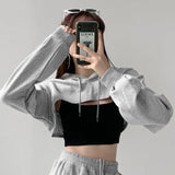 Cut Out Crop Hoodie Gray