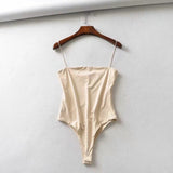 Double Layer Spagehtti Strap Bodysuit Beige