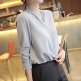 Long Sleeve Chiffon Blouse Gray