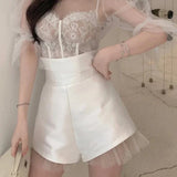 Mesh Lining High Waist Shorts White