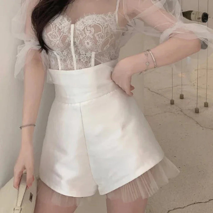 Mesh Lining High Waist Shorts White