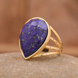 Resizable Teardrop Stone Ring Lapis