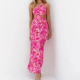 Sleeveless Sheath Print Maxi Dress Pink