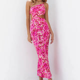 Sleeveless Sheath Print Maxi Dress Pink