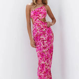 Sleeveless Sheath Print Maxi Dress Pink