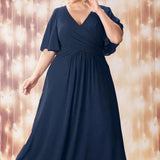 Plus Size Short Sleeve Chiffon Maxi Dress Blue