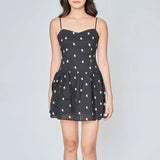 Black with White Floral Sleeveless Mini Dress Black