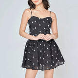 Black with White Floral Sleeveless Mini Dress Black