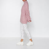 Bubble Sleeve Oversized Knit Sweater Pink