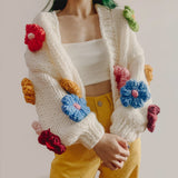 Chunky Daisy Cropped Cardigan White