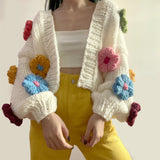 Chunky Daisy Cropped Cardigan White