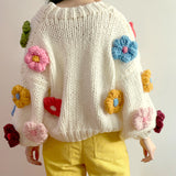 Chunky Daisy Cropped Cardigan White