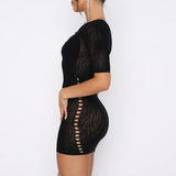 Crew Neck Cocktail Mini Dress Black