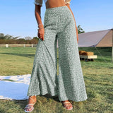 Floral Print Baggy Pants Green