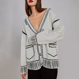 Doodle Graphic Knit Cardigan White