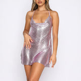 Elegant Shiny Mini Dress Pink