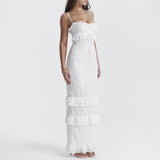 Embroidered Strap Maxi Dress White