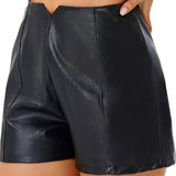 Faux Leather High Waist Slim Slit Shorts Black