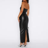 Faux Leather Tube Maxi Dress Black