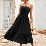 Frill Trim Strapless Midi Dress Black