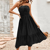 Frill Trim Strapless Midi Dress Black