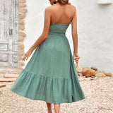 Frill Trim Strapless Midi Dress Green