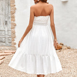 Frill Trim Strapless Midi Dress White