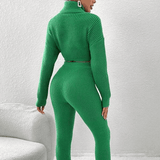 2-Piece Knitted Cropped Turtleneck and Pants Set