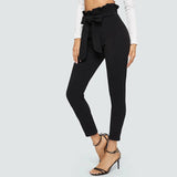 Paperbag Bow Belted High Waist Pants Black