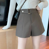 High Waist Belt Accent Shorts Gray