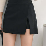 Asymmetrical High Waist Side-Slit Skort Black