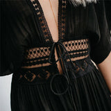 Lace Knitted Beach Cover Up Dress Black