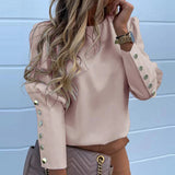 Metal Button Blouse Shirt Beige