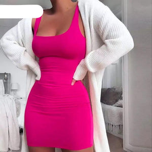 Scoop Neck Bodycon Mini Dress Hot Pink