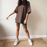 2-Piece Oversized T-Shirt and Shorts Matching Set Brown