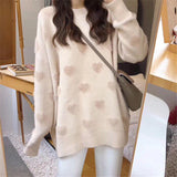 Soft Knitted Heart Print Sweater Cream