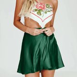 Wrap Satin Mini Skirt Green