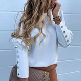 Metal Button Blouse Shirt White